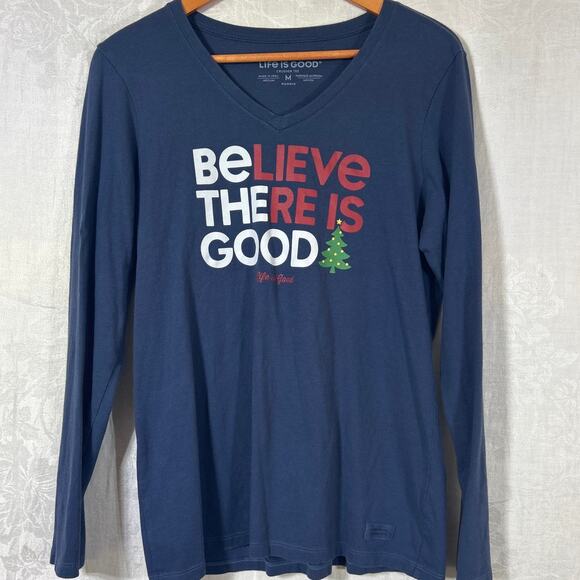 Life Is Good Tops - Life is Good T Shirt M Crusher Tee Believe There is Be The Christmas Tree